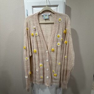 Bernadette Embroidered Beige Cardigan Sweater